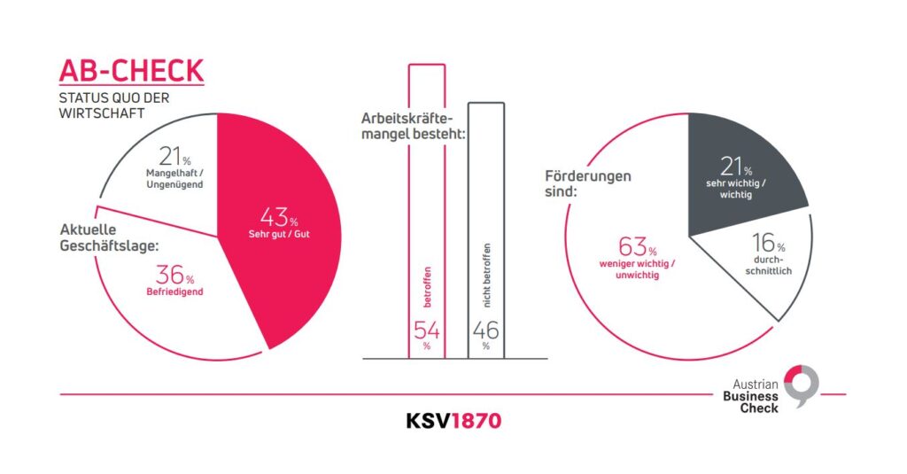 Diagramme zur Veranschaulichung der wirtschaftlichen Lage von österreichischen Unternehmen.