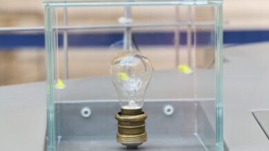 Glühbirne im durchsichtigen Ausstellungskasten bei der Sonderausstellung "More than Recycling" © Technisches Museum Wien/APA-Fotoservice/Tesarek